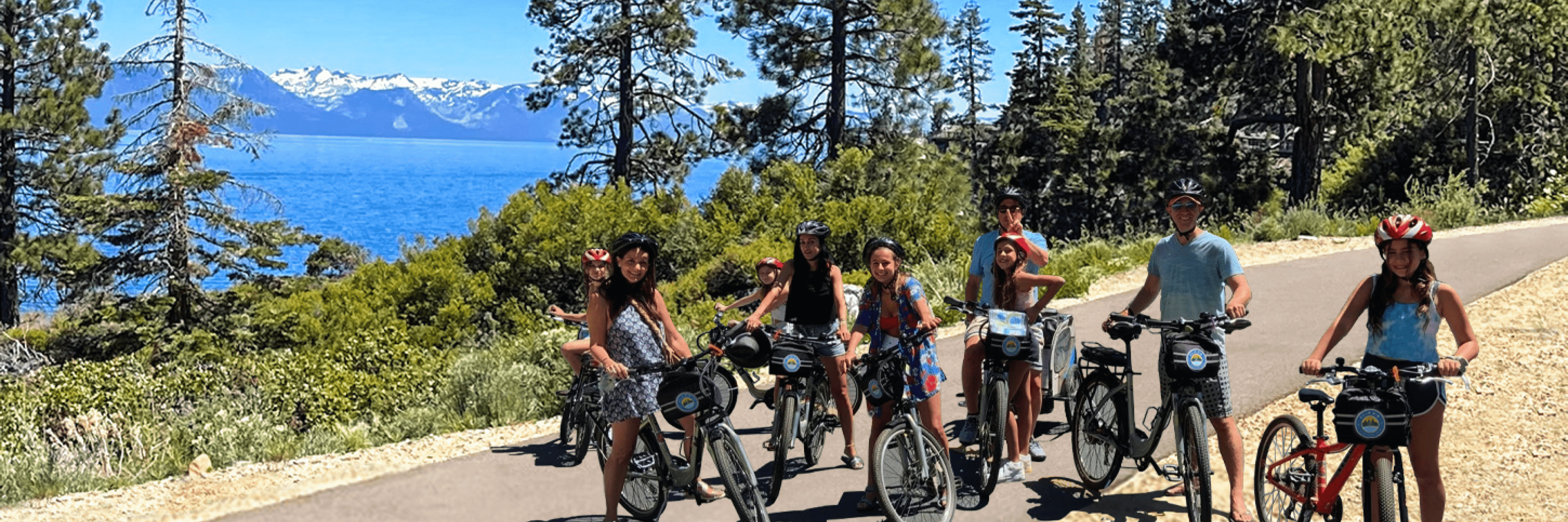 Group biking in Lake Tahoe