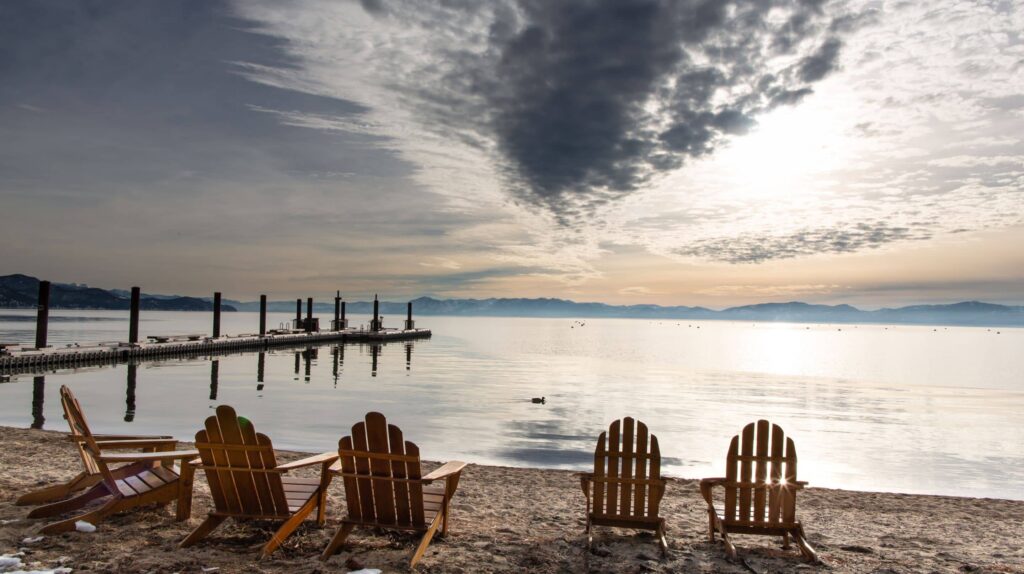 beach chairs setup on Incline Beach in lake tahoe